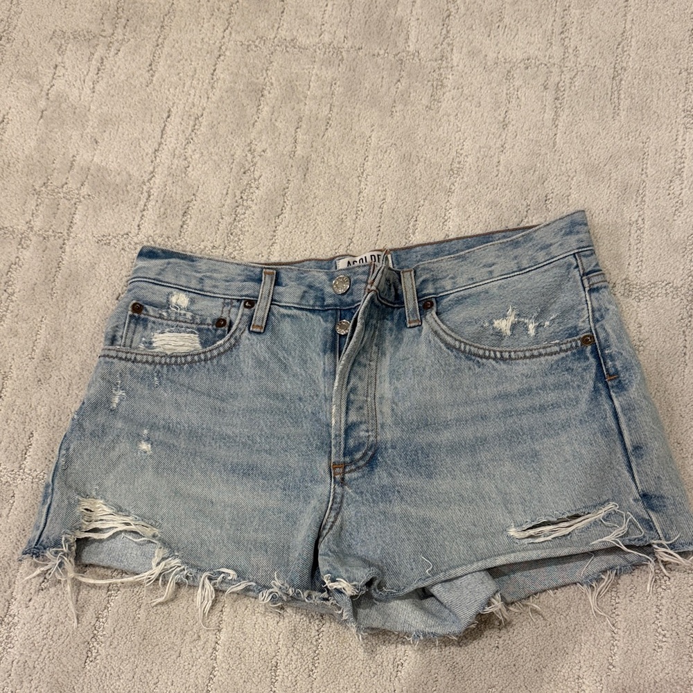 Agolde Parker Light Blue Distressed Jean Shorts